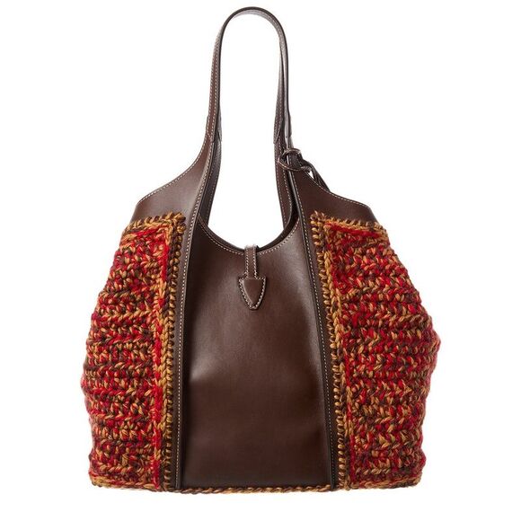 Tods Logo Knit & Leather Tote, White - Picture 2 of 4